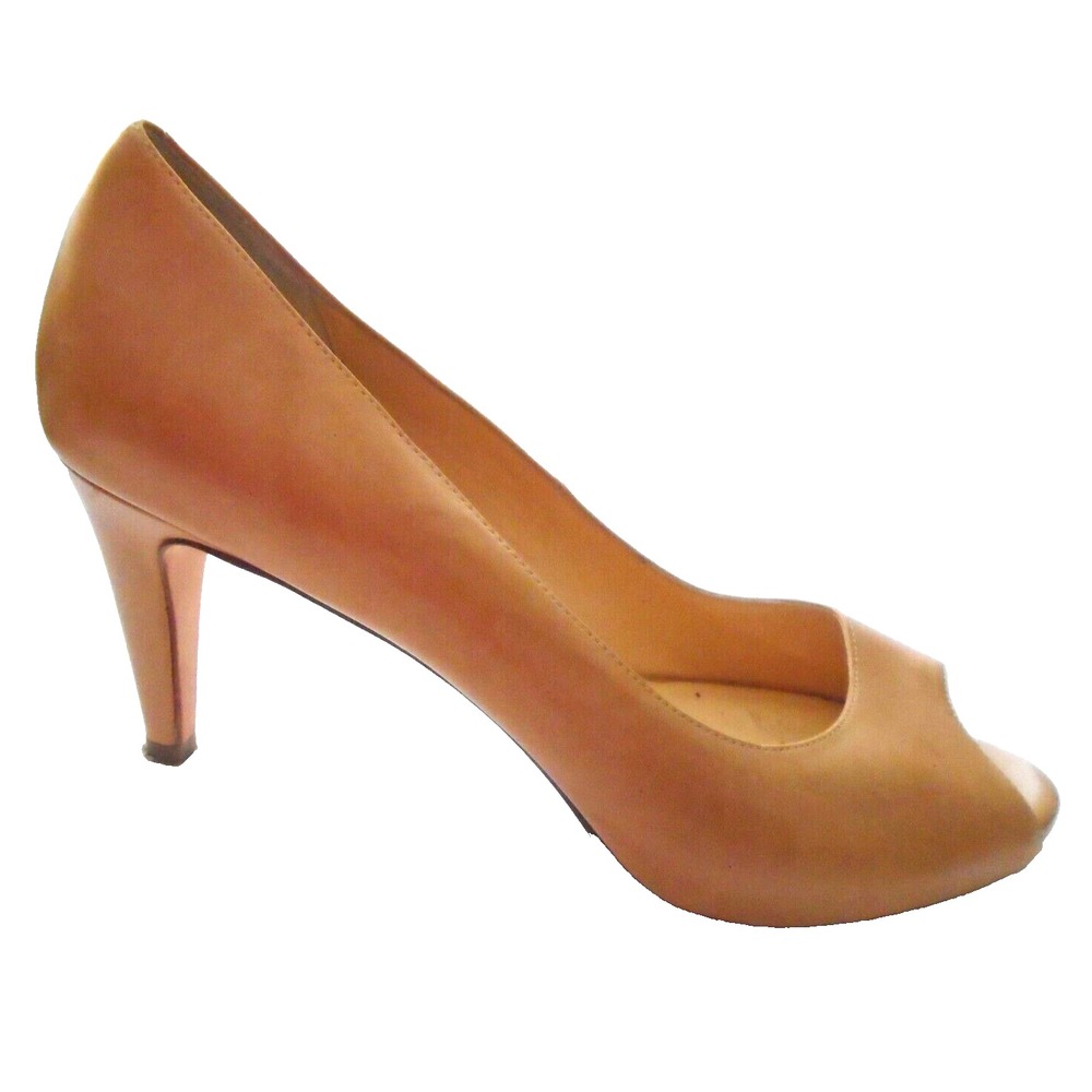 COLE HAAN Sz 10B Tan Pump Peep Toe High Heel Leather Shoes Margot